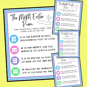 Paasgedicht, M&M-cadeaulabel voor Pasen, uitreikblad Easter Church - 3 maten!! Afdrukbare pdf