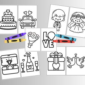 Wedding Coloring Pages for Kids – 10 Wedding-Themed Images | Printable Activity for Younger Children | Bride, Groom, Cake, Ring & More