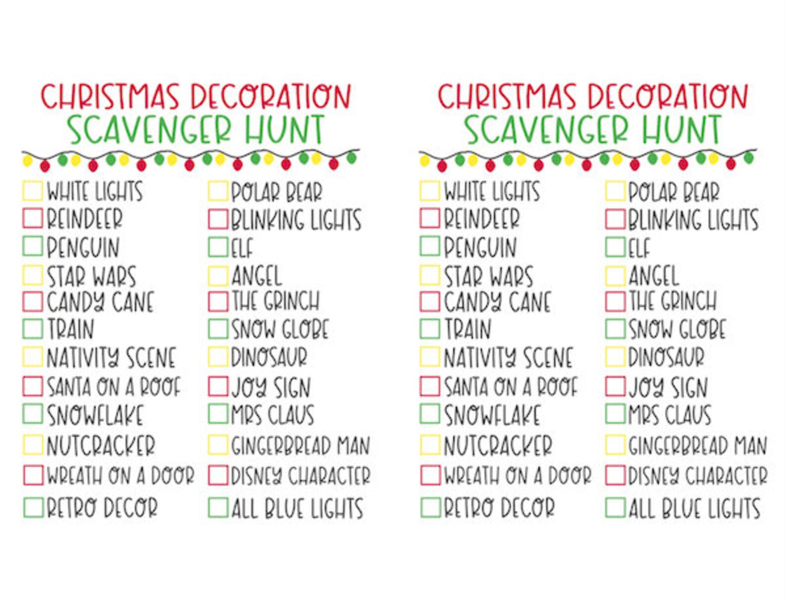Christmas Lights Scavenger Hunt Printable PDF - Etsy