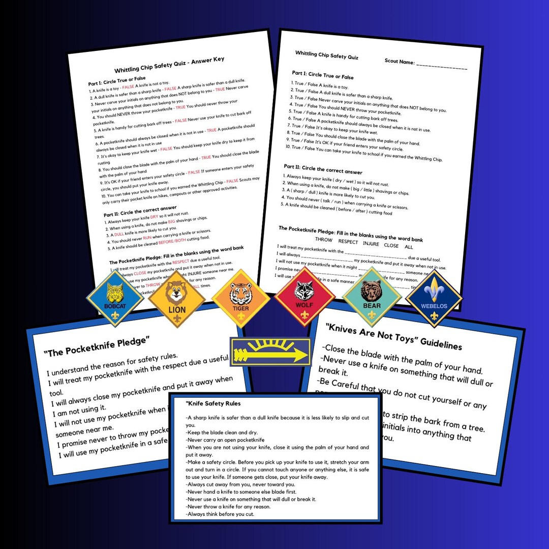 Cub Scout Whittling Chip Pledge Guide Safety Quiz W Answer Etsy