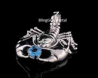 Handmade Sterling Silver Scorpion Pendant: Moissanite Diamond, Zodiac Jewelry