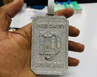 Custom Iced Out Dog Tag Pendant: 5 inch Hip Hop Bling Necklace