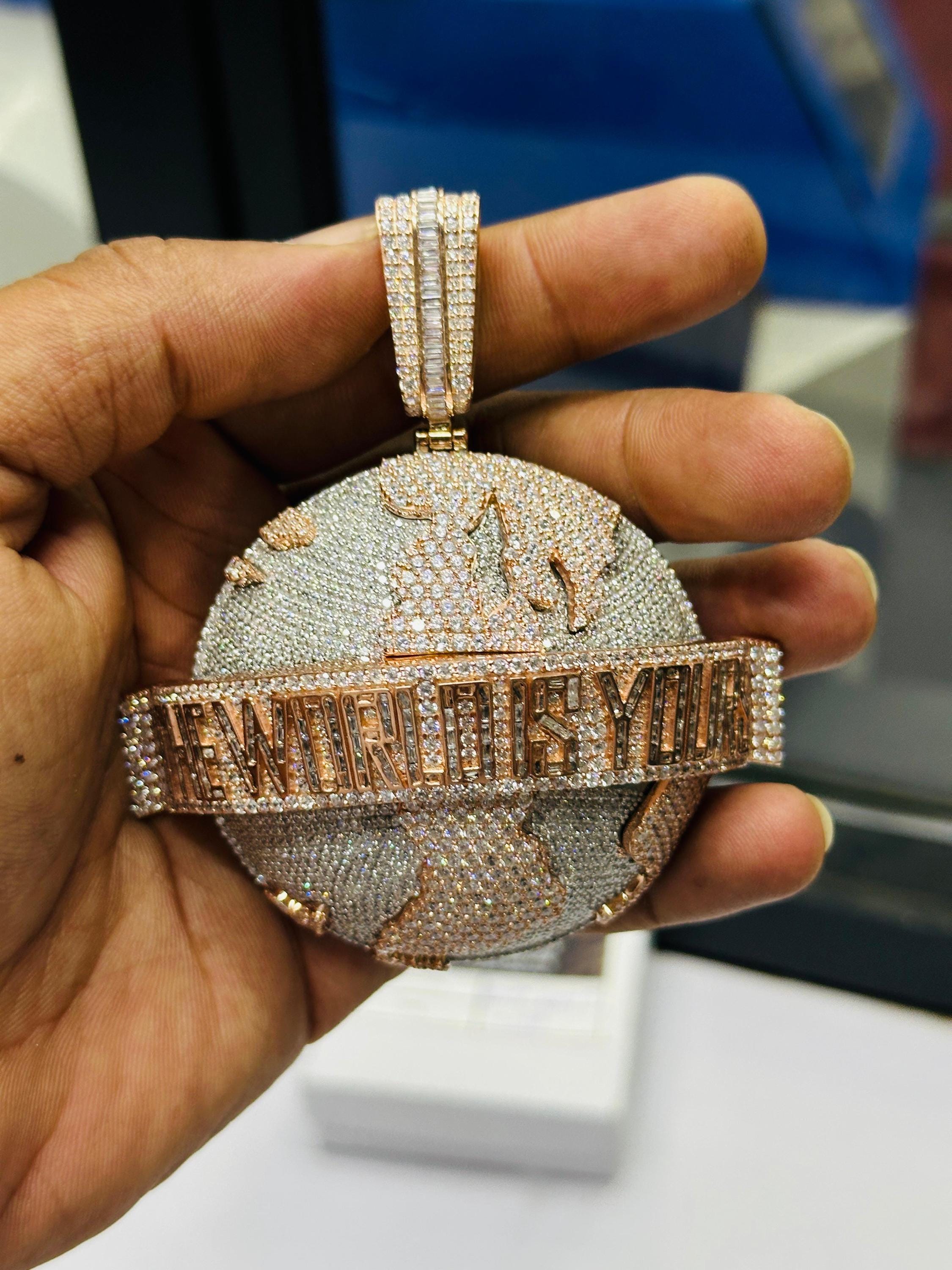 Iced Out Globe Pendant: Custom CZ Diamond Hip Hop Necklace
