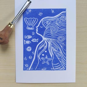 Ocean Girl - handgemachter Linoldruck