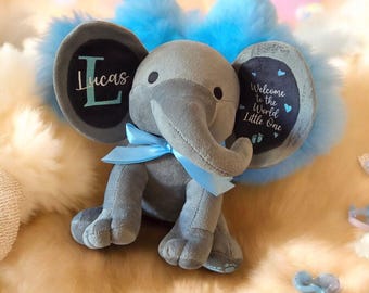 Op maat gemaakte olifant knuffel | Gepersonaliseerde babynaam Teddy | Cadeau kraamcadeau | Aandenken aan de kinderkamer
