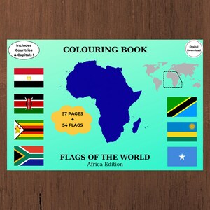 Africa Flags Coloring Book | 54 Countries & Capitals | Map + Certificate