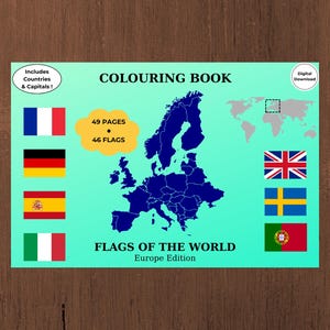 Europe Countries Coloring Book - 46 Flags & Capitals - Explorer's Progress Map and Certificate - Printable PDF Activity