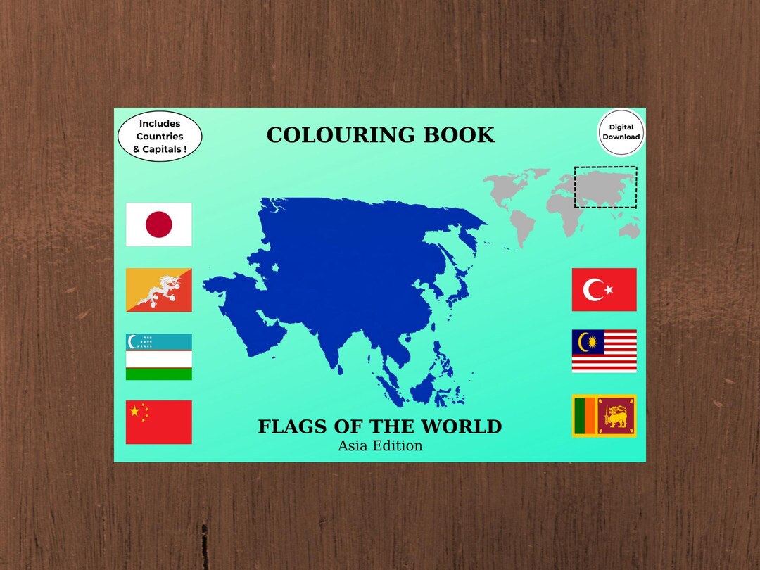 Asia Countries Colouring Book - 52 Pages, 48 Flags & Capitals ...