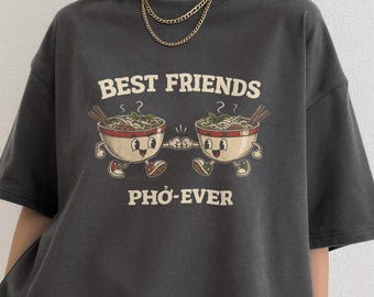 Camiseta de sopa Pho "Mejores amigos para siempre" Divertida ilustración para amantes de la comida de fideos