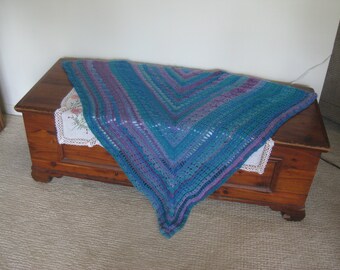 Hand Crochet Variegated Shawl 43 In.  Wide X48 In. Long