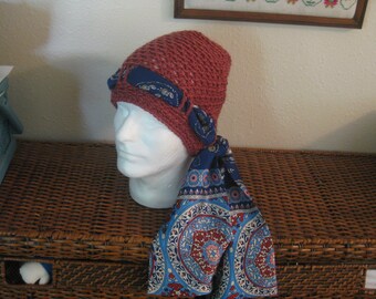 Fashion Chemo Cap Hand Crochet with Silk Scarf