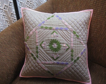 Hand Embroidered 16 Inch Pillow