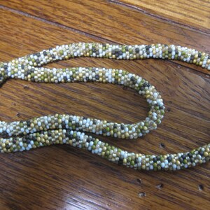Hand Crochet Seed Bead Necklace 23 Inches Natural Colors