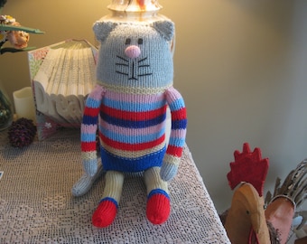 Hand knitted Tom Cat Doll or Pillow 21 Inches Tall Very Light Weight