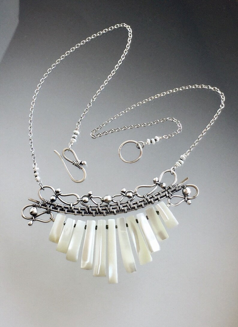 Mother of Pearl Bib Necklace Fan Necklace Artisan Jewelry Etsy