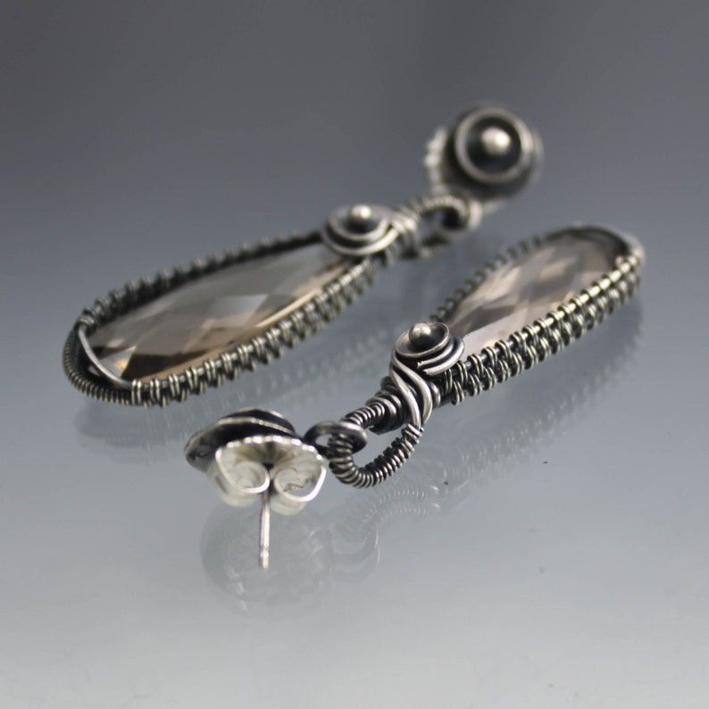 Smoky Quartz Wire Wrap Post Earrings in Sterling and Fine Etsy