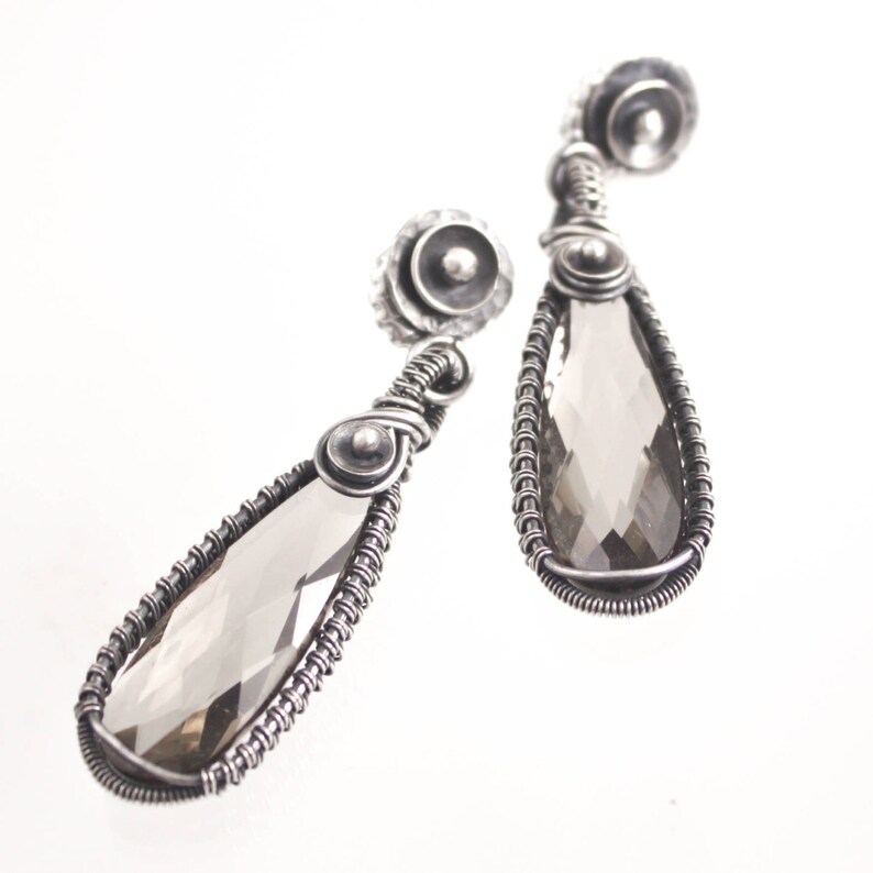 Smoky Quartz Wire Wrap Post Earrings in Sterling and Fine Etsy
