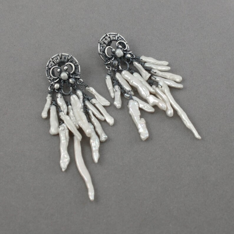 June beach wedding statement earrings healing gemstones Natural Pearl Sterling bohemian Earrings gypsy jewelry ocean jewelry