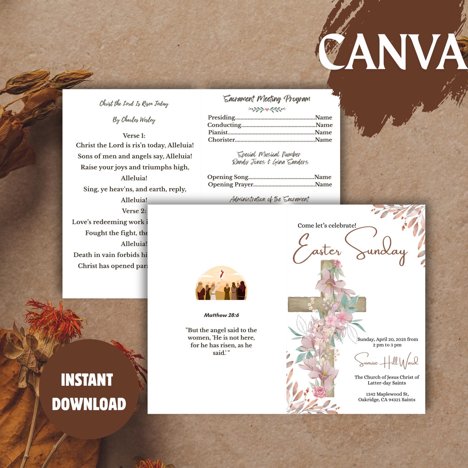 Sample Blessing Program Editable Sunday Church Program | Nice Pink White Floral Canva Free ...
