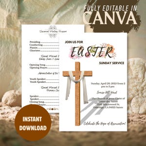 Editable Church invitation & program template | A5 Canva design | Budget nd folded versions | Instant download | Easy to customize and print
