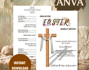 Plantilla editable de invitación y programa de iglesia / Diseño Canva A5 / Versiones económicas y plegadas / Descarga instantánea / Fácil de personalizar e imprimir