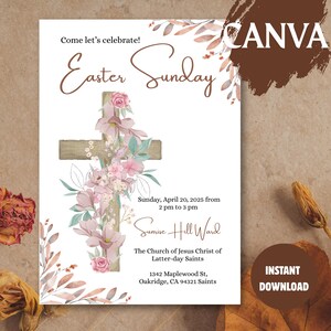 Editable Sunday Church Program | Nice Pink White Floral Canva Free Template | LDS Service Bulletin | 4 Sizes 5x7 4x6 Folded & Phone Invite