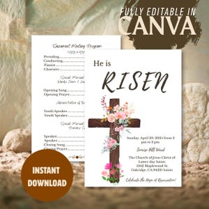 Editable Floral Sunday church program template | A5 Canva design | Folded & flat | Instant download | Print at home or professionally