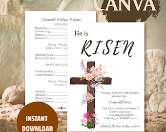 Plantilla editable de programa floral para iglesia dominical / Diseño Canva A5 / Doblado y plano / Descarga instantánea / Impresión en casa o profesional