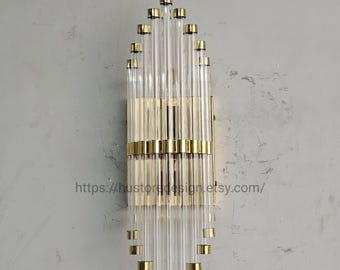 Art Deco Brass Glass Tube Wall Sconce |  Antique Wall Light | Luxury Vertical Vanity Lamp