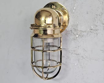 Oceanic Bronze Bulkhead Wall Light, Reclaimed Cargo Ship Sconce, Nautical Industrial Cage Lamp