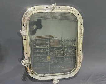 Set of 2 Vintage Ship Window Nautical Aluminum Porthole Frame – One With Hardware & One Without – Marine Salvage Window| 18"x24"