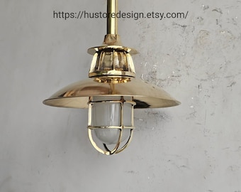 Vintage Nautical Brass Pendant Light | Marine Ship Hanging Lamp | Coastal Ceiling Light