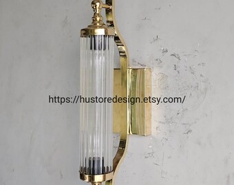 Vintage Brass Art Deco Wall Sconce, Glass Tube Light, Nautical Wall Light, Mid Century Modern Lighting, Bathroom Vanity Light