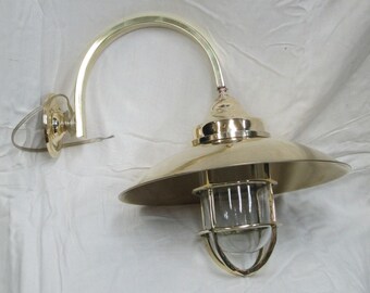 Vintage Brass Nautical Wall Light Gooseneck Marine Ship Lamp with Brass Shade