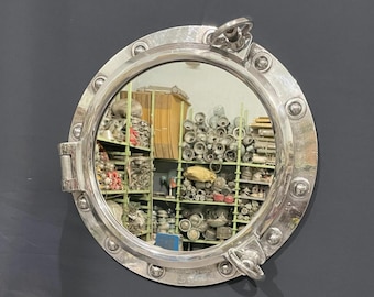 Vintage Aluminum Ship Porthole Mirror | Nautical Round Marine Window Mirror | Coastal Industrial Wall Decor