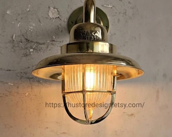 Vintage Wiska Brass Nautical Bulkhead Wall Light Ship Marine Lamp