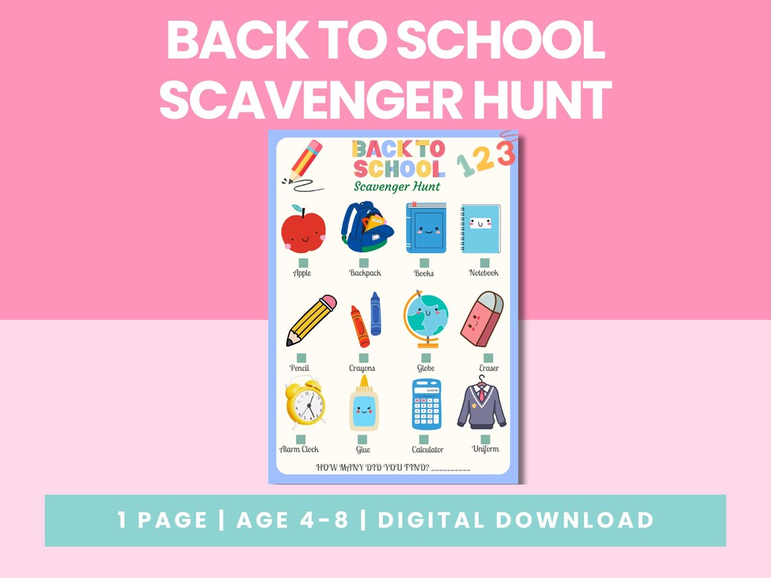 Back to School Scavenger Hunt | Kids School Scavenger Hunt Printable ...