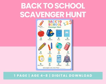 Back to School Scavenger Hunt | Kids School Scavenger Hunt Printable | Classroom Activity for Kids PDF