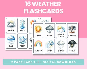 Weather Flashcards for Toddlers | Kids Weather Cards Printable | Preschool Learning Activity | Montessori Flashcards PDF