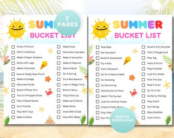 Summer Bucket List Printable | Kids Summer Activity List | Summer Fun Checklist for Kids | PDF