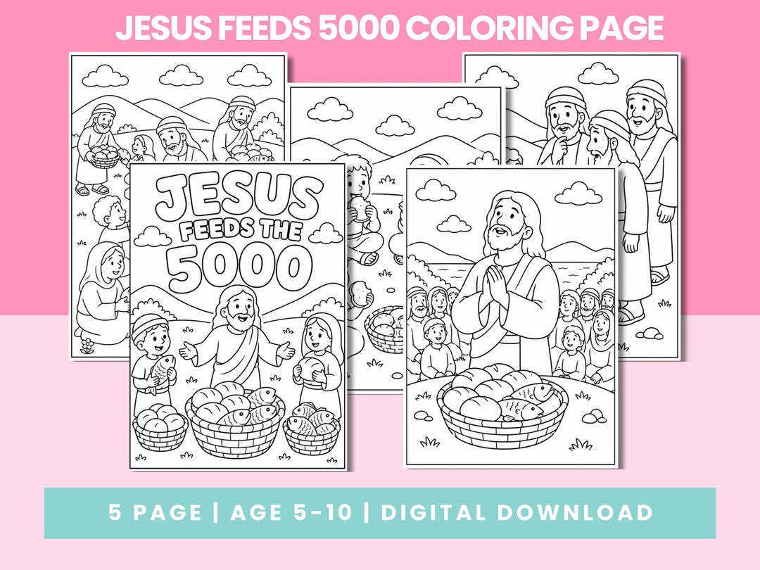 Jesus Feeds the 5000 Coloring Pages Printable | Bible Coloring Activity ...