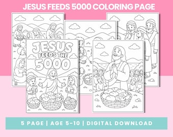 Jesus Feeds the 5000 Coloring Pages Printable | Bible Coloring Activity for Kids | Sunday School Christian PDF