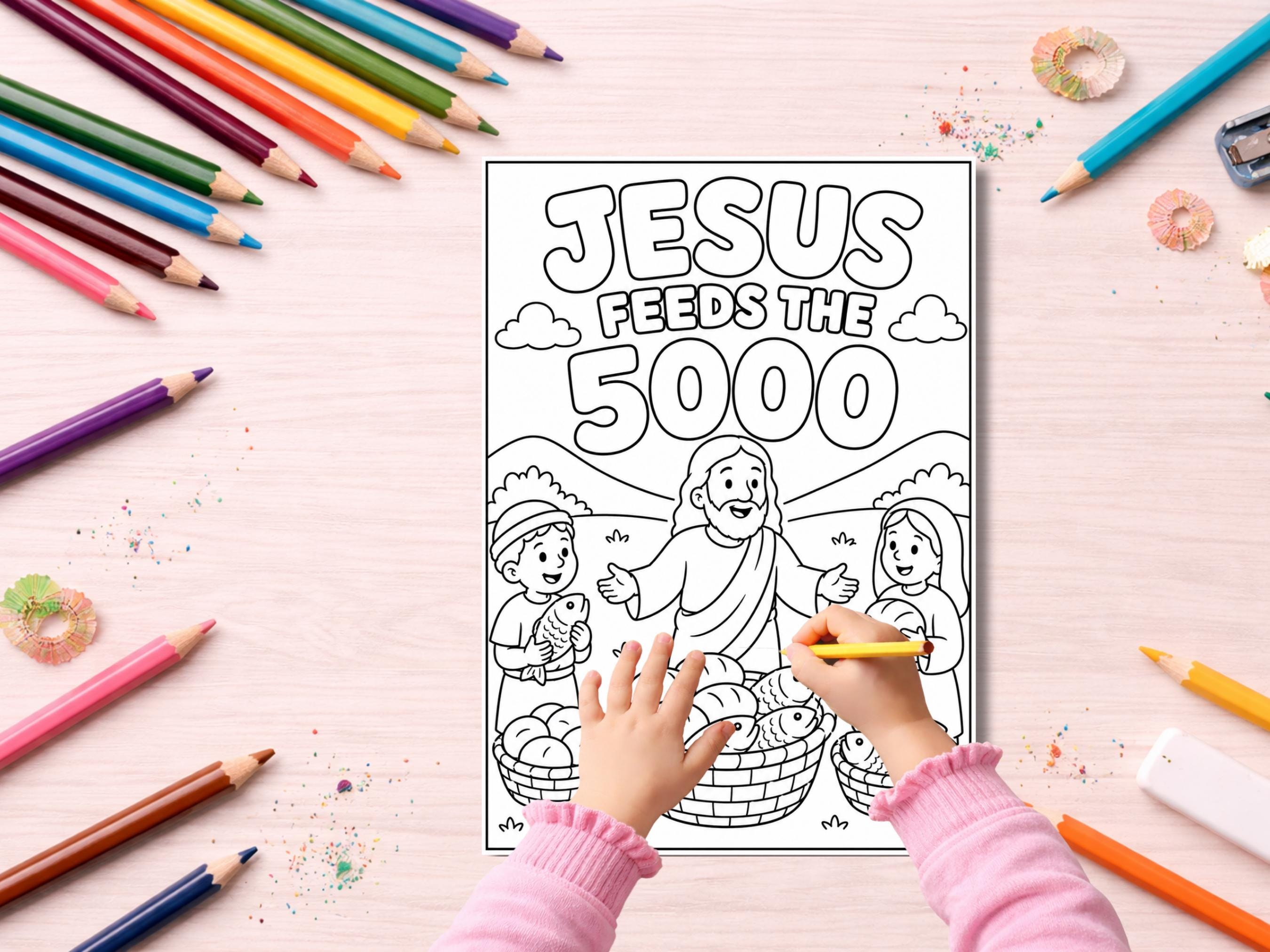 Jesus Feeds the 5000 Coloring Pages Printable | Bible Coloring Activity ...