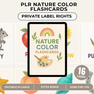 Flashcards PLR Nature Color | 16 cartões PLR imprimíveis para revenda | Imprimíveis educacionais para crianças | Cartão de aprendizagem de cores para crianças
