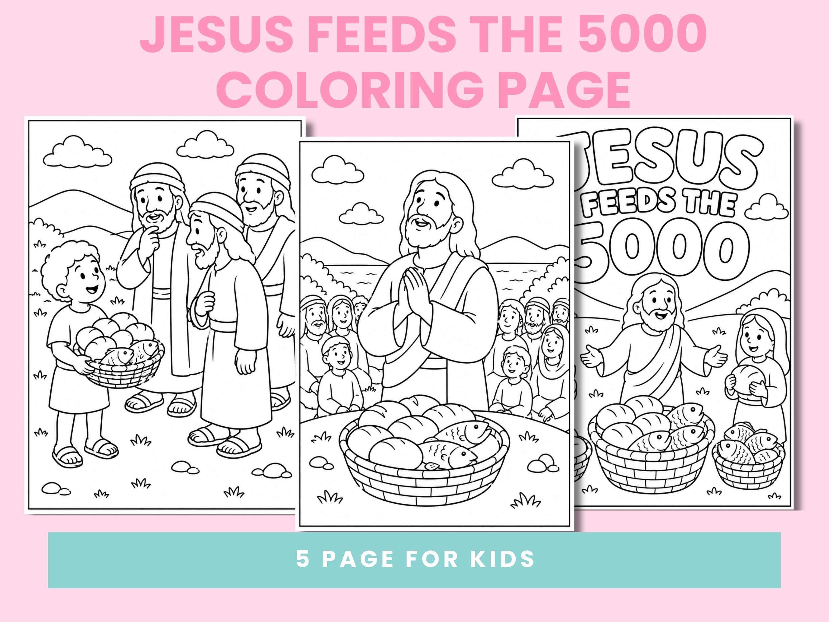 Jesus Feeds the 5000 Coloring Pages Printable | Bible Coloring Activity ...