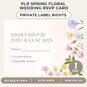 PLR RSVP-kaart lente bloemen bruiloft | PLR van 1 pagina, afdrukbaar voor wederverkoop