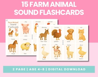 Farm Animal Sound Flashcards | Kids Animal Sound Cards Printable | Toddler Learning Activity | Montessori Flashcards PDF