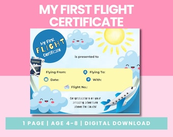 My First Flight Certificate | Kids First Flight Printable | Airplane Travel Certificate Keepsake PDF