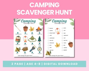 Camping Scavenger Hunt | Kids Outdoor Scavenger Hunt Printable | Nature Hunt Activity for Kids PDF