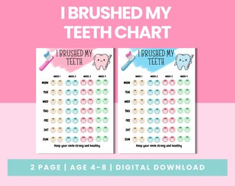 I Brushed My Teeth Chart | Kids Tooth Brushing Chart Printable | Daily Routine Reward Chart PDF